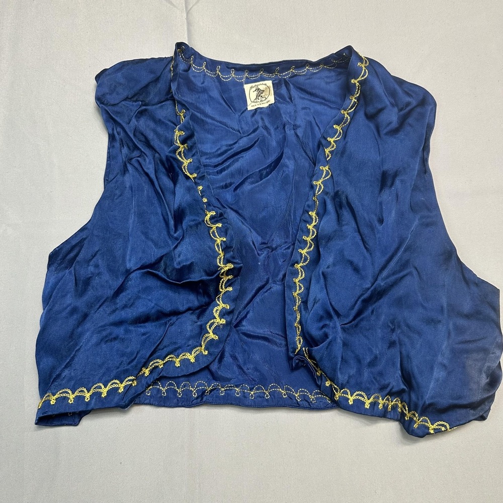 VTG The Roundup Vest Mens One Size Fits S Blue Satin Let'er Buck Western Cowboy